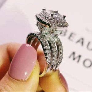 Silver and White Diamond Halo Ring